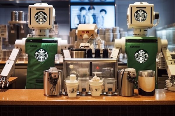 robot baristas working at starbucks